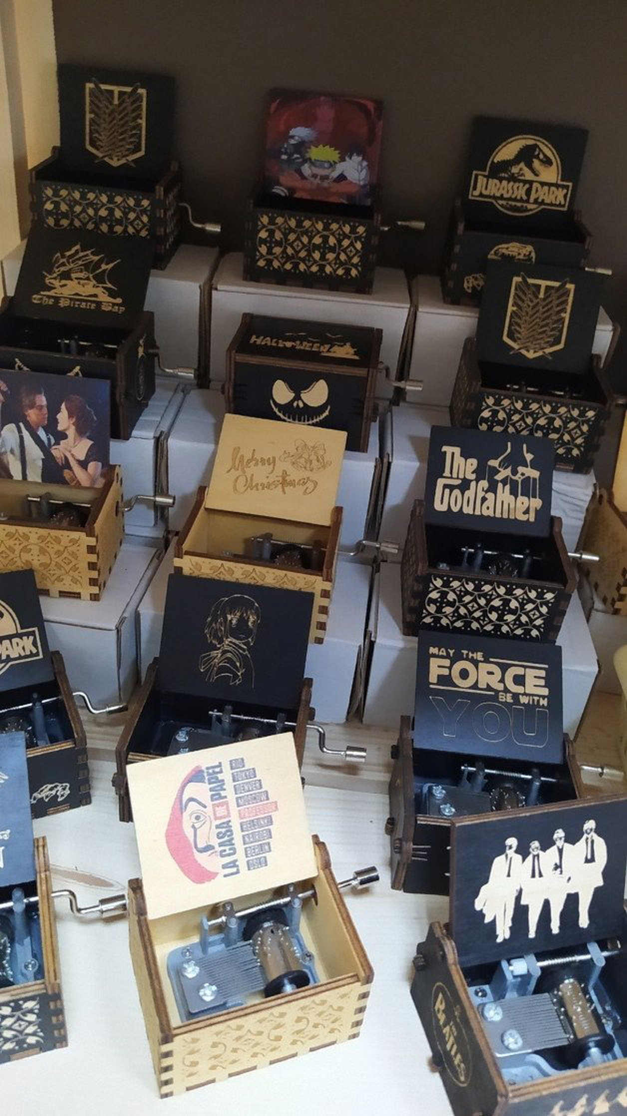 Photo by Terefur with the username @Terefur, who is a star user,  January 30, 2023 at 4:30 PM and the text says 'I found music boxes, really wanted with Halloween!
#shop #today #store #sale #shopnow #home #music #song #goodmusic #songs'