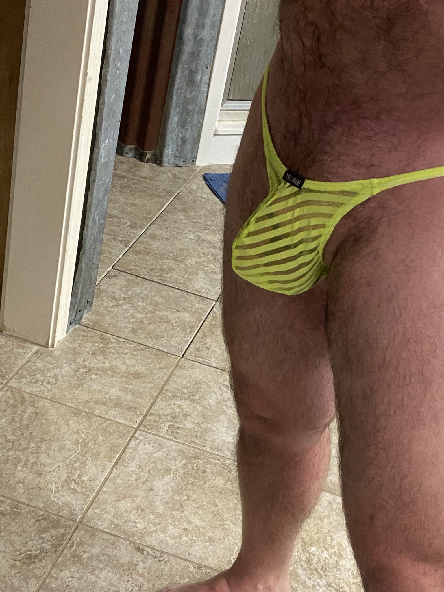 Photo by TXPirate94 with the username @TXPirate94, who is a verified user,  October 5, 2022 at 11:43 AM and the text says 'whats your favorite color? love the feel of these thongs!! #bisexual #submissive #firstpost'