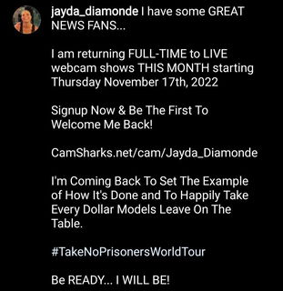 Photo by Real Jayda Diamonde with the username @JaydaDiamondeXxX, who is a star user,  November 3, 2022 at 3:04 AM and the text says 'https://JaydaDiamonde.com'