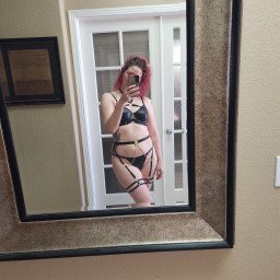 Photo by NeedyHotwife with the username @NeedyHotwife, who is a verified user,  January 24, 2023 at 5:52 PM. The post is about the topic Hotwife and the text says 'When no one is home to appreciate a new outfit, I need to share it with you all. Any volunteers to help me get untangled from the harness? ?'