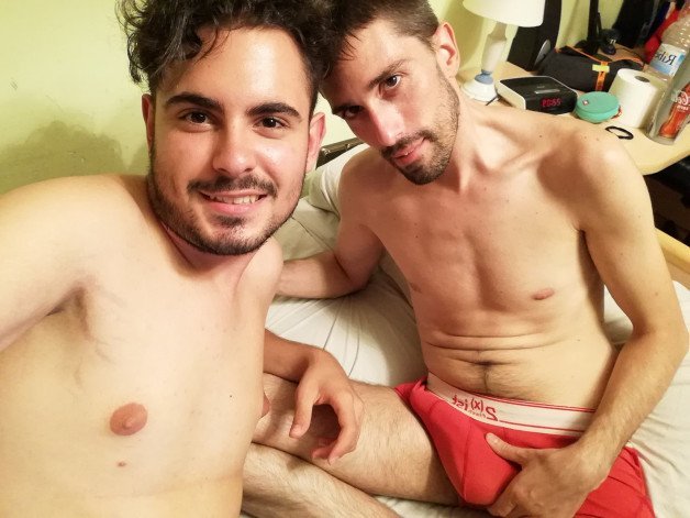 Photo by gzoriol with the username @gzoriol, who is a verified user,  February 22, 2023 at 6:26 PM and the text says '#gaycouple #gayboyfriend #package #gaycock #hardcock #bigcock'