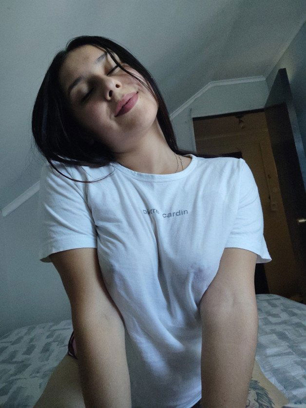 Photo by MariaJanee with the username @MariaJanee, who is a star user,  June 9, 2023 at 11:32 AM and the text says 'I imagine that your sucking my nipples gently that makes my pussy wet. #readyinbed #wetshirt #horny #wetpussy #suckmynipples'