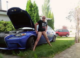 Photo by Hendrixshares with the username @Hendrixshares, who is a verified user,  June 5, 2024 at 2:47 AM. The post is about the topic Public Nudity and the text says 'Showing off my new car, wanna go for a spin?'