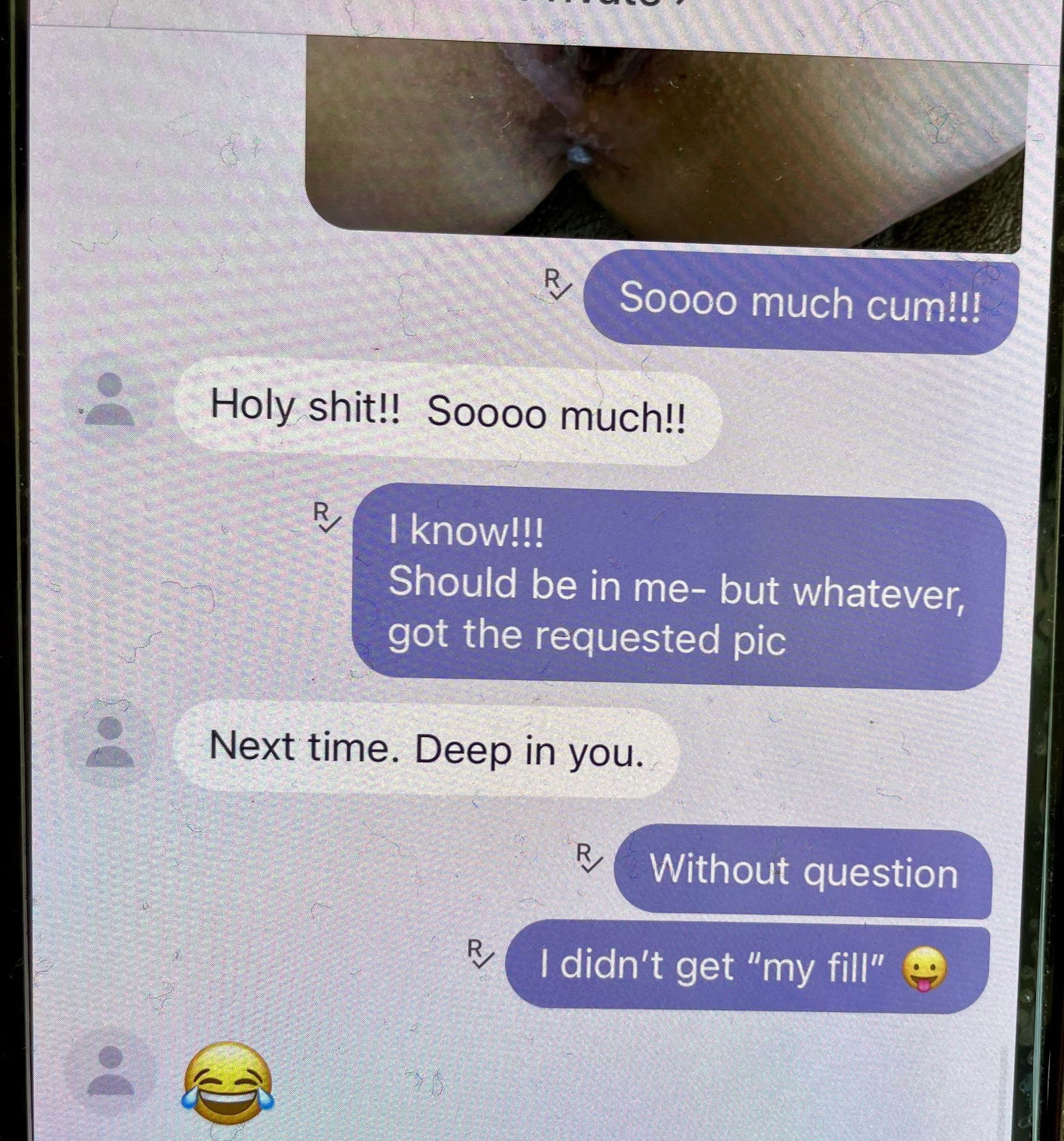 Album by KimCrawford with the username @KimCrawford, who is a verified user,  July 18, 2024 at 9:29 PM. The post is about the topic Hotwife Texts and the text says 'Fun conversation with my friend / bull !'