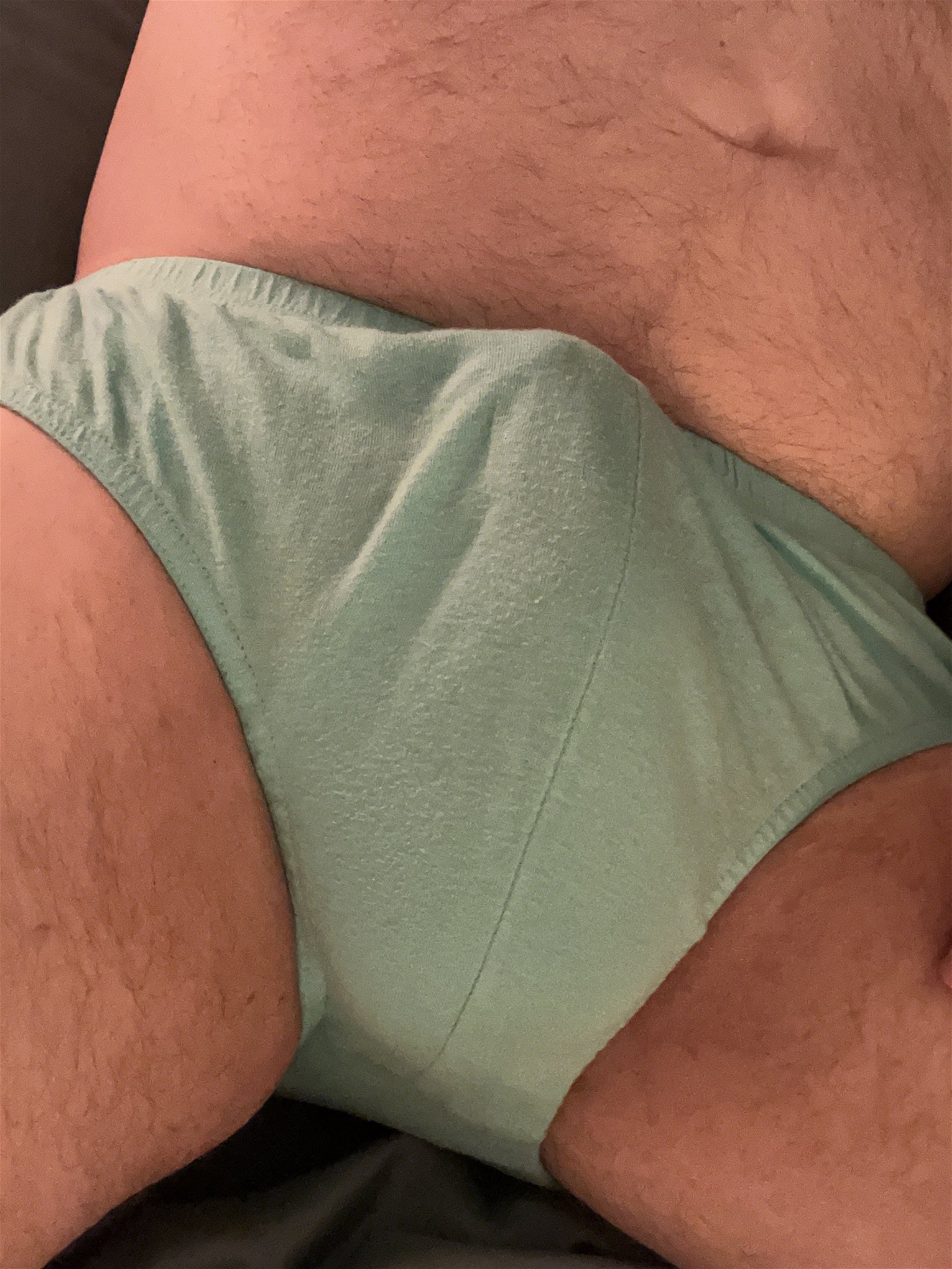 Photo by MrBlueSky2020 with the username @MrBlueSky2020, who is a verified user,  April 9, 2023 at 12:18 PM and the text says 'Horny Easter morning. 
#chubby #mature #NSFW #underwear #cock #balls #daddy'