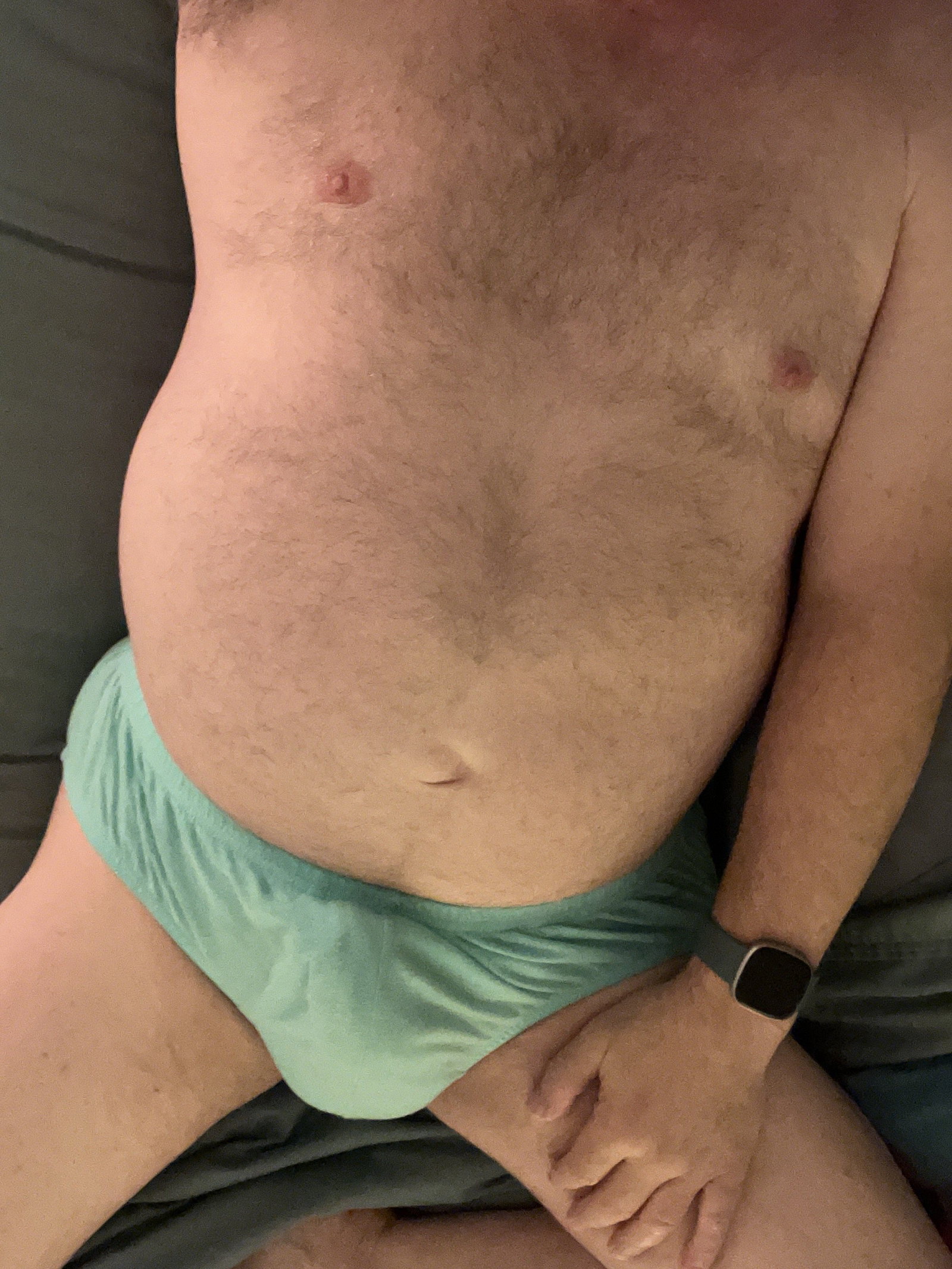 Photo by MrBlueSky2020 with the username @MrBlueSky2020, who is a verified user,  April 9, 2023 at 12:18 PM and the text says 'Horny Easter morning. 
#chubby #mature #NSFW #underwear #cock #balls #daddy'
