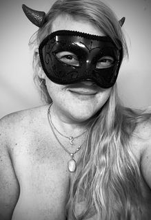 Photo by TitsAndGigglez with the username @TitsAndGigglez, who is a verified user,  October 25, 2024 at 1:43 PM. The post is about the topic Thick Housewives and the text says 'Happy Halloween! #tits #cleavage #boobs #blonde #mask'