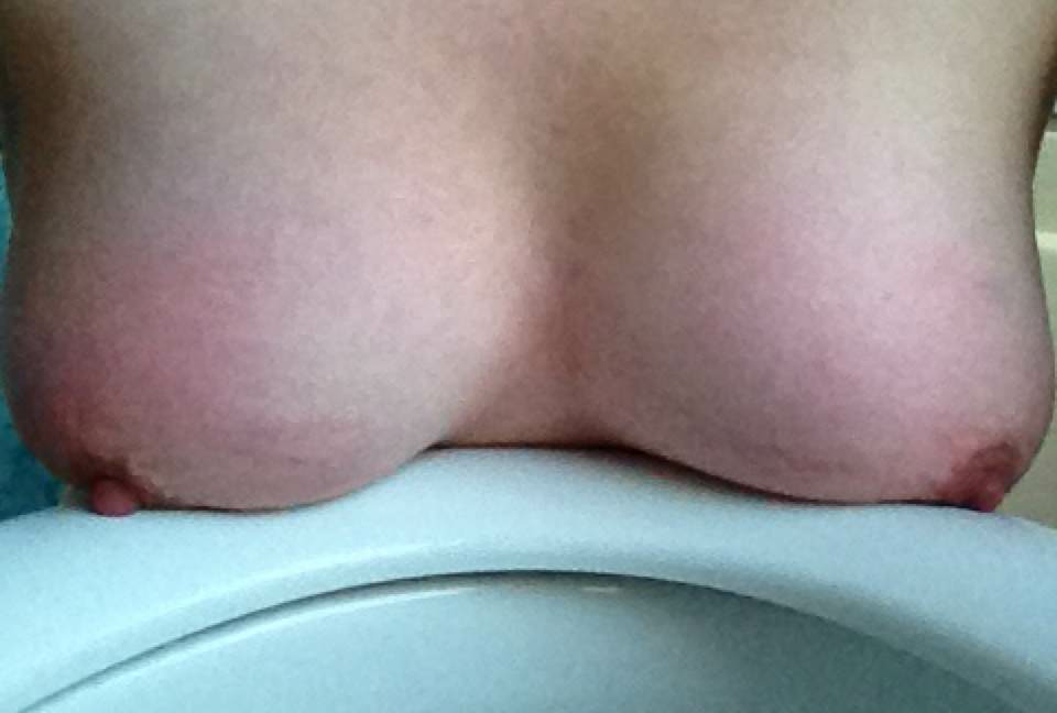 Photo by Whore Humiliator with the username @Whore-Humiliator, who is a verified user,  December 20, 2018 at 4:44 PM and the text says '"Daisy" presenting her udders before being allowed to touch her needy wet cunt'