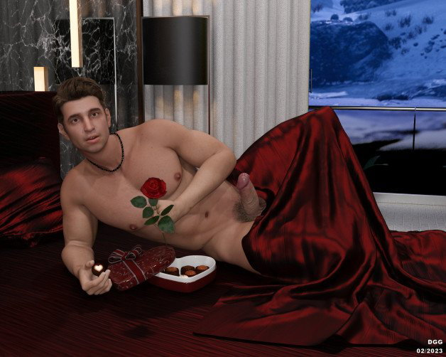 Photo by CGGayArtNNJ with the username @CGGayArtNNJ, who is a verified user,  February 14, 2023 at 12:30 PM. The post is about the topic Gay CGI Art and the text says 'Happy Valentines Day Everyone!
#GayCGI, #Gay, #Solo, #Valentine, #Romantic'