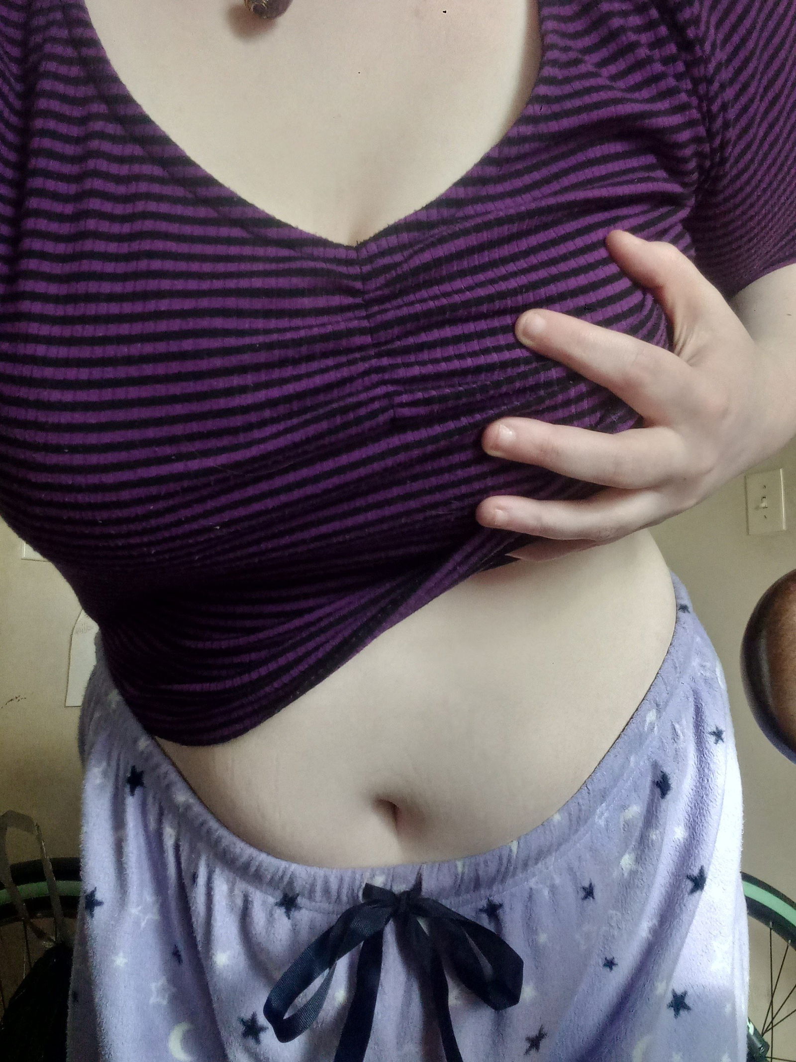 Album by Luvzee with the username @Luvzee, who is a verified user,  March 17, 2023 at 10:00 PM and the text says 'Absolutely LOVE this outfit I wore today! Looks really nice around the titties and the tummy 🤭🤭🤭'