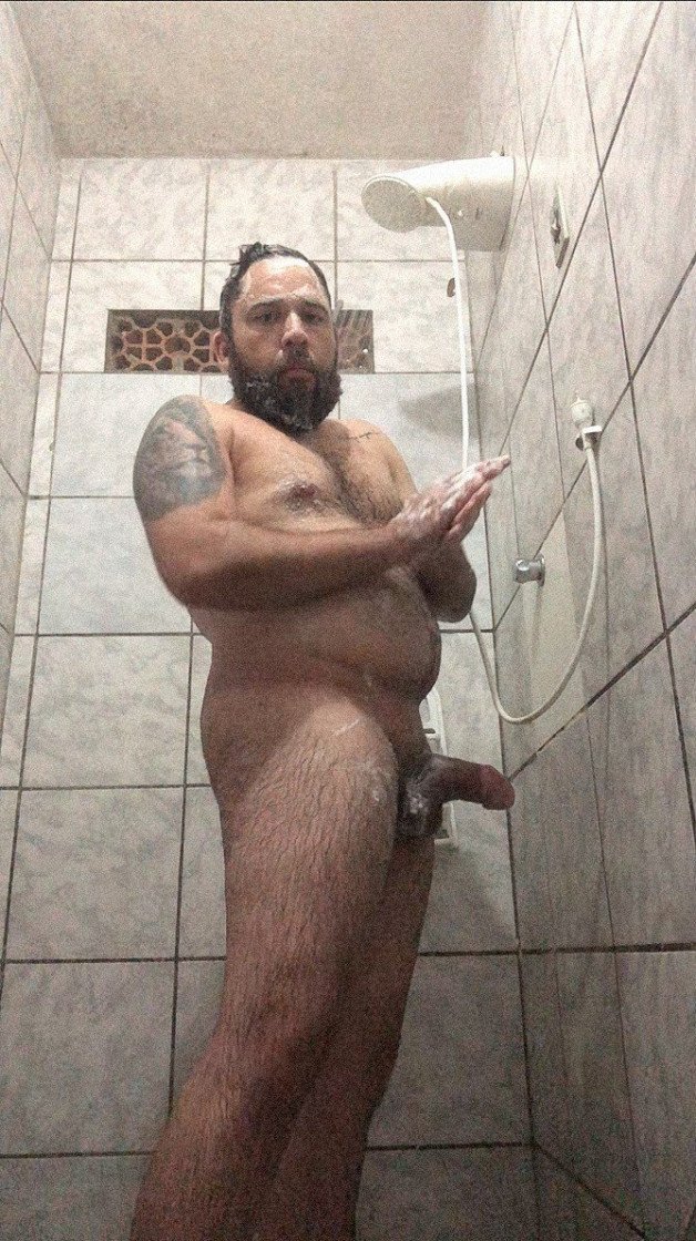 Photo by ricardopagrosso with the username @ricardopagrosso, who is a verified user,  September 17, 2024 at 8:24 AM. The post is about the topic Gay Hairy Men and the text says 'Leaving my dick clean for you. Shower in the morning, I love it all. #dick #shower #gay'