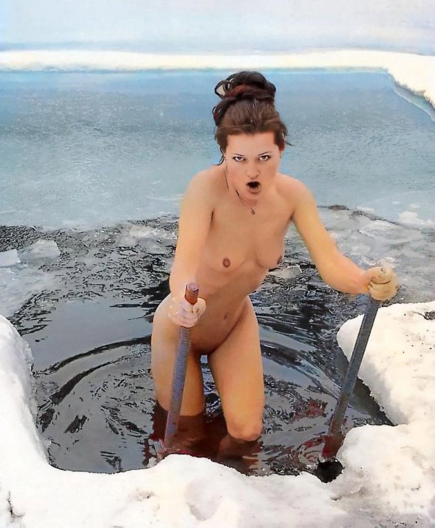 Photo by SirinaDroll with the username @sirinadroll, who is a verified user,  January 31, 2024 at 8:01 PM. The post is about the topic Beauty Outdoor and the text says 'Traditional winter dip in the ice hole
#winter #snowgirl #winterdip #winterdipping #winterduck'