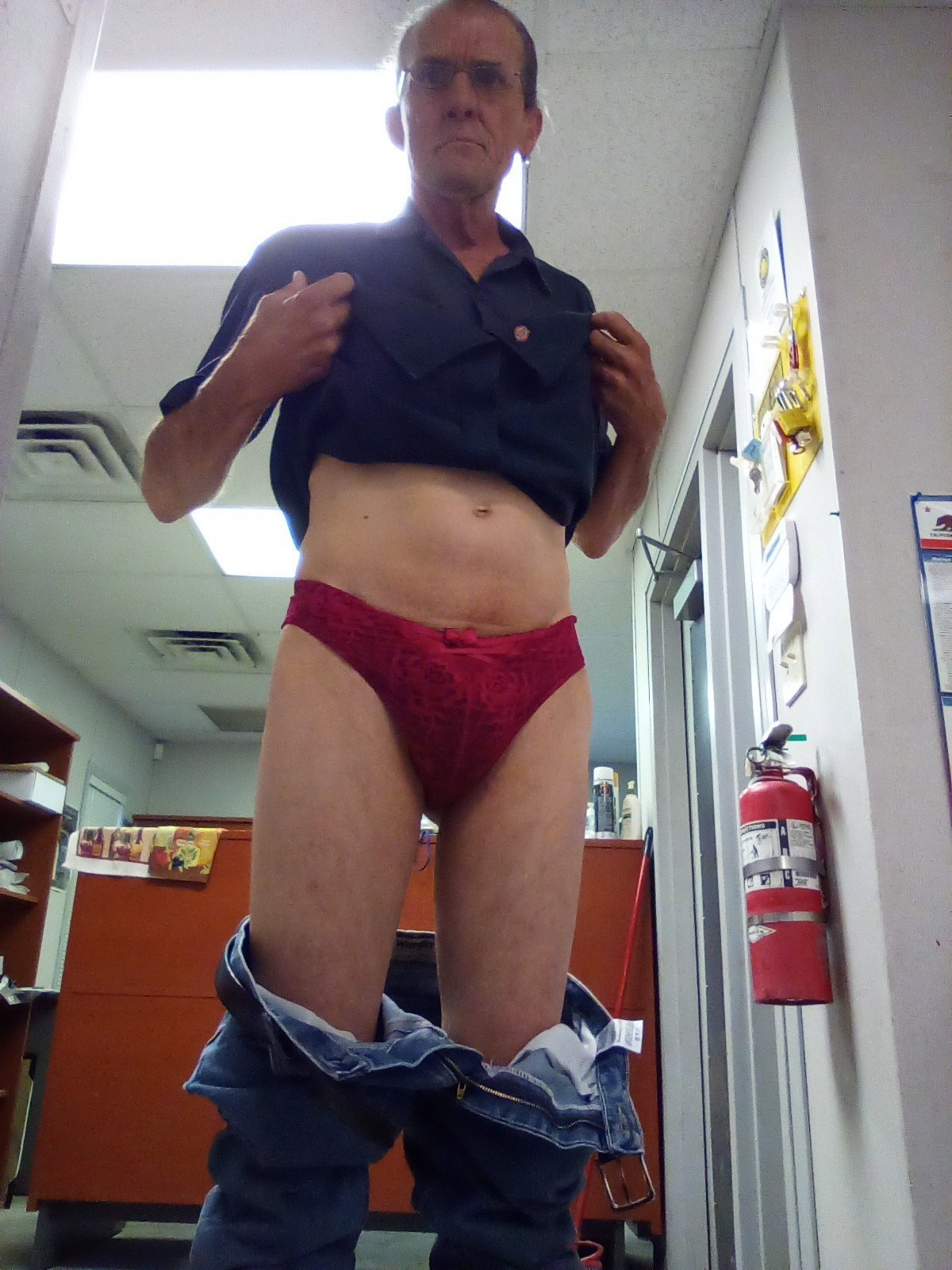 Photo by Thongpanties with the username @Thongpanties, who is a verified user,  April 25, 2024 at 6:16 PM. The post is about the topic Panty Bulge and the text says 'This is at work and im getting paid to do this..'