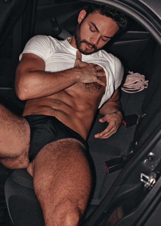 Photo by mike50667 with the username @mike50667, who is a verified user,  January 30, 2024 at 4:04 PM. The post is about the topic GoAuto and the text says '#goAuto, #car, #backseat, #string, #underwear, #sixpack, #lean, #muscular, #fit, #pose, #bulge, #beard'