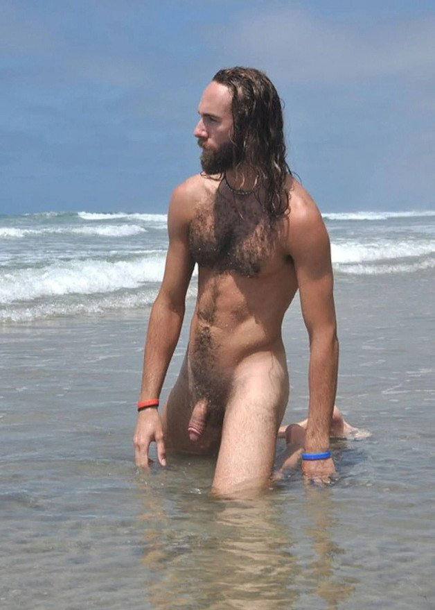 Photo by mike50667 with the username @mike50667, who is a verified user,  January 19, 2024 at 9:36 AM. The post is about the topic GoOutdoors and the text says '#goOutdoors, #beach, #ocean, #hairy, #long, #otter, #dick, #cock, #pubic, #hair, #kneeling, #wet, #torso, #chest, #beard,'