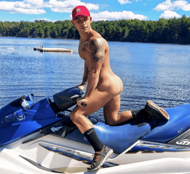 Photo by mike50667 with the username @mike50667, who is a verified user,  February 1, 2024 at 4:09 PM. The post is about the topic GoOutdoors and the text says '#goOutdoors, #boat, #speed, #speedboat, #ass, #butt, #sea, #river, #tree, #forest, #lake, #cap, #sneakers, #outdoors, #gay'