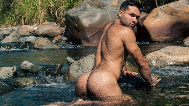 Photo by mike50667 with the username @mike50667, who is a verified user,  January 14, 2024 at 9:48 AM. The post is about the topic GoOutdoors and the text says '#goOutdoors, #river, #stone, #rock, #ass, #butt, #hairy, #back, #bubble, #pose, #underwater, #outdoors, #latino'