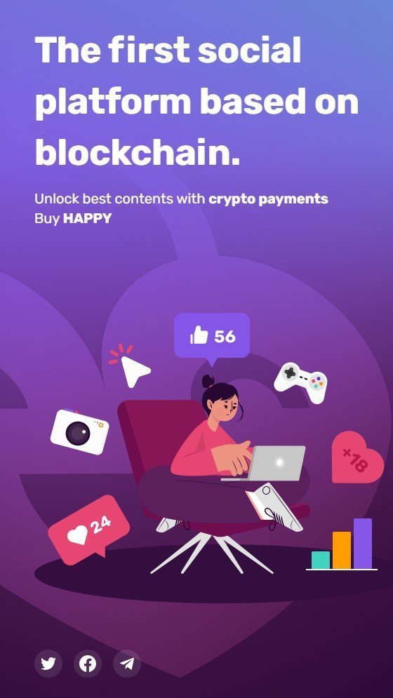 Photo by HappyFans with the username @happyfans, who is a brand user,  June 16, 2023 at 2:50 PM and the text says 'Join today the first social platform based on blockchain.
Unlock the best content with crypto payments.
Buy HAPPY!!

👉 https://sharesome.com/get/HappyFans'