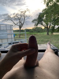 Photo by HornyAllTheTime with the username @Klenne1, who is a verified user,  July 14, 2023 at 6:33 PM and the text says 'enjoying the sundown'