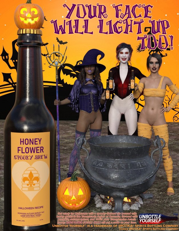 Photo by 3ROTIKA with the username @3ROTIKA, who is a verified user,  October 7, 2023 at 6:53 PM and the text says 'An advertisement for a Limited Edition Halloween Ale from Honey Flower'