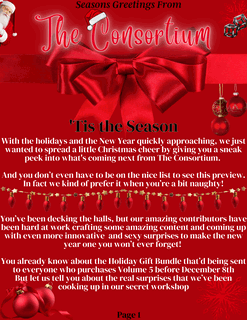 Album by JoiBleu with the username @JoiBleu, who is a star user,  December 1, 2024 at 9:55 PM and the text says '🎄✨ Seasons Greetings & Happy Holidays from The Consortium! ✨🎄

As the holidays approach, we’re spreading some festive cheer! Get ready for a sneak  at what’s next from The Consortium – a celebration of all things naughty and oh-so-nice!

🎁Coming..'