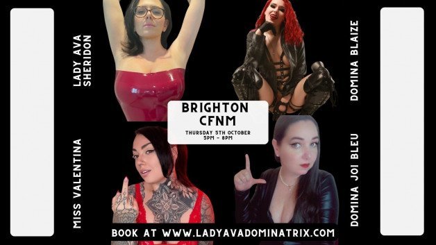 Photo by JoiBleu with the username @JoiBleu, who is a star user, posted on August 7, 2023 and the text says 'Lady Ava Sheridon is hosting a CFNM Party in Brighton at the beginning of  October and I'm lucky enough to be one of the four Dommes in attendance! 

Picture Credit: www.ladyavadominatrix.com'