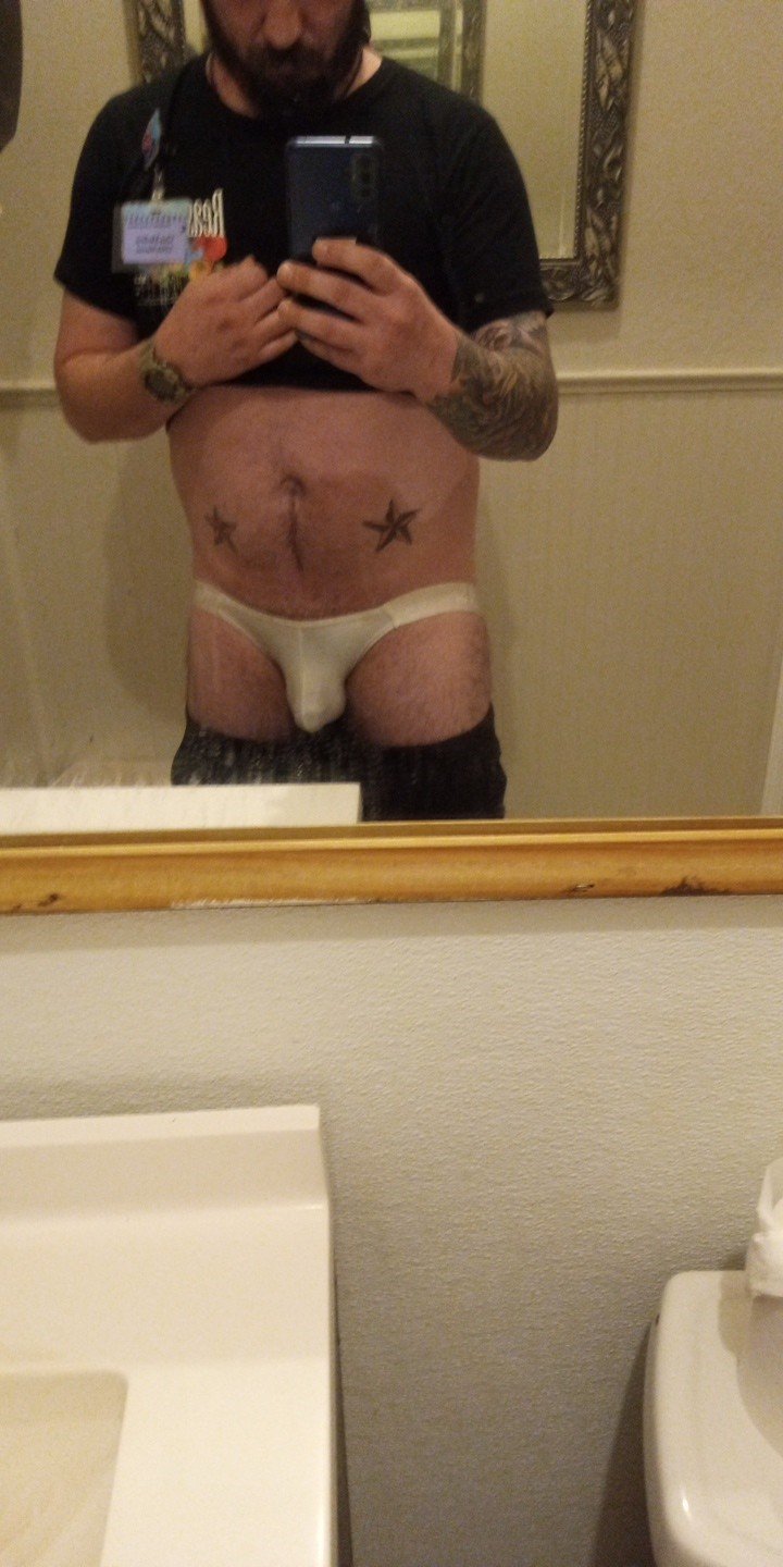 Album by Gussbuss86 with the username @Gussbuss86, who is a verified user,  April 24, 2024 at 2:42 PM and the text says 'haven't been on i a while. how's it going peeps? undies pics'