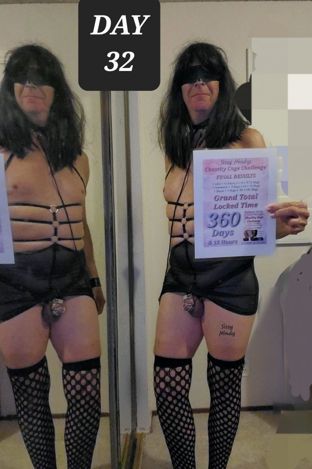 Photo by SissyMindy with the username @SissyMindy, who is a verified user,  February 7, 2024 at 4:21 PM. The post is about the topic Sissy Chastity and the text says 'One Month completed.  10.8 months to go'