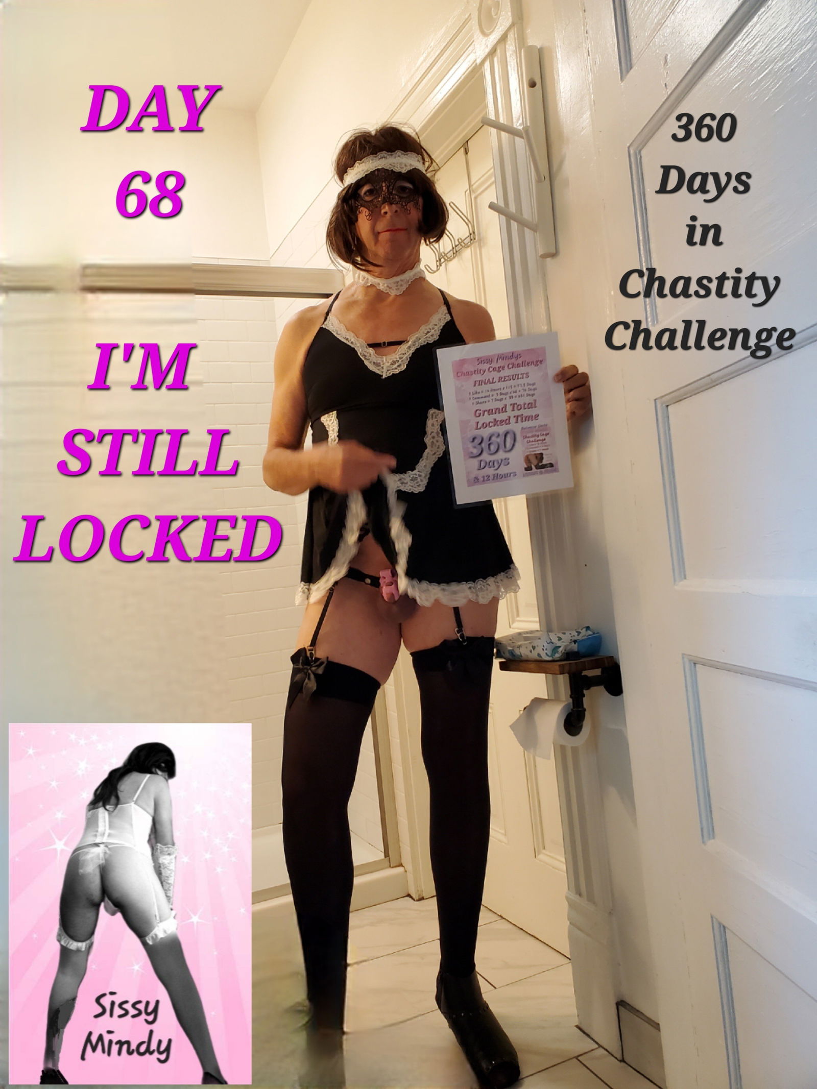Photo by SissyMindy with the username @SissyMindy, who is a verified user,  March 13, 2024 at 3:50 AM. The post is about the topic Sissy Chastity and the text says 'Day 68, my longest ever reached.  down to mu mini cage today while cleaning forvmy mistress #sissy #maid #chastity'