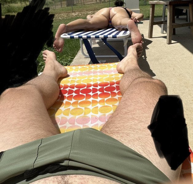 Photo by WildWestCpl with the username @WildWestCpl, who is a verified user, posted on October 24, 2023 and the text says 'Me and the Lady catching some sun!  Damn what a view 😉!  #us'