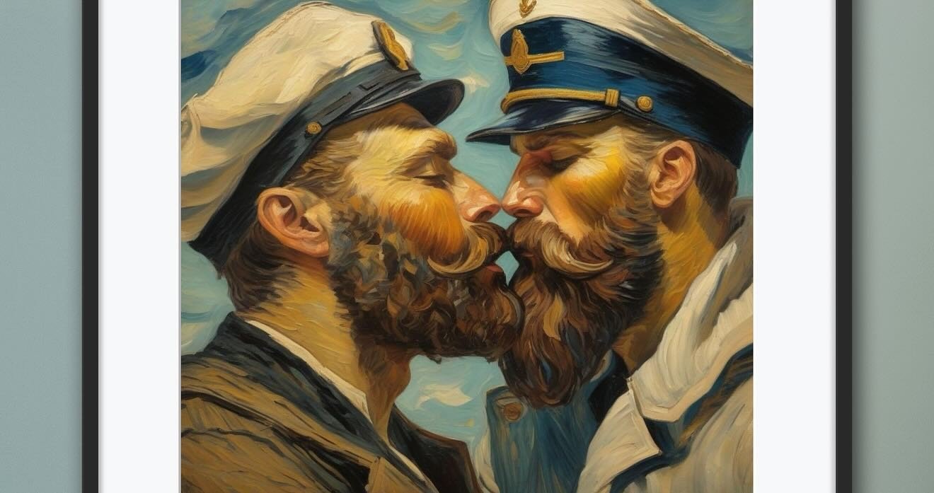 Photo by DirtyDaddyFunStuff with the username @DirtyDaddyPorn, who is a verified user,  February 14, 2024 at 5:51 PM and the text says '#sailors #uniforms #seamen #gingers #redheads #muscles #art #paintings #beards #military'