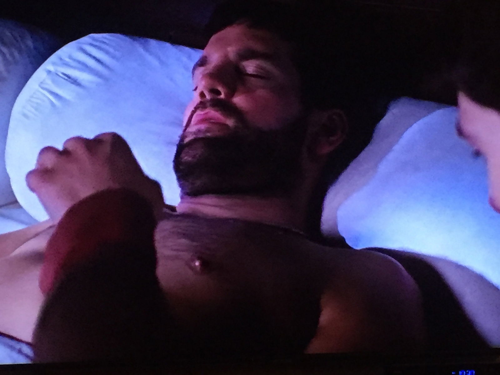 Photo by DirtyDaddyFunStuff with the username @DirtyDaddyPorn, who is a verified user,  February 12, 2024 at 10:51 PM and the text says '#MERLIN snooping while Sexy #knight Sleeps.  So gay.  Very Erotic.  #manly #buff #butch #hairy #muscles #armpits #stubble #beards'