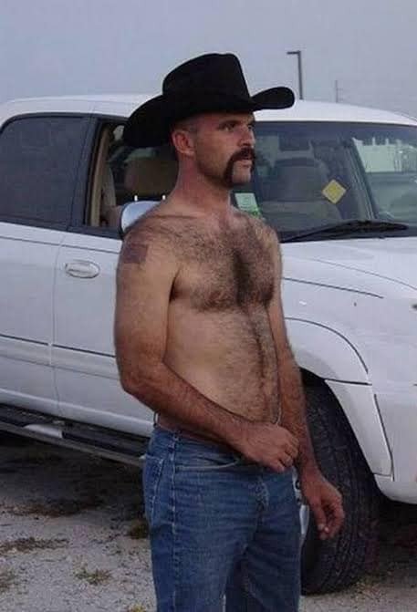 Photo by DirtyDaddyFunStuff with the username @DirtyDaddyPorn, who is a verified user,  March 14, 2024 at 8:52 PM and the text says '#cowboys #hairy #hunks'