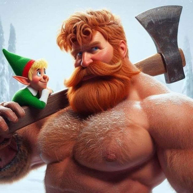 Photo by DirtyDaddyFunStuff with the username @DirtyDaddyPorn, who is a verified user,  December 21, 2023 at 9:08 PM and the text says '#ginger #elf #logger #daddy #beard #christmas'