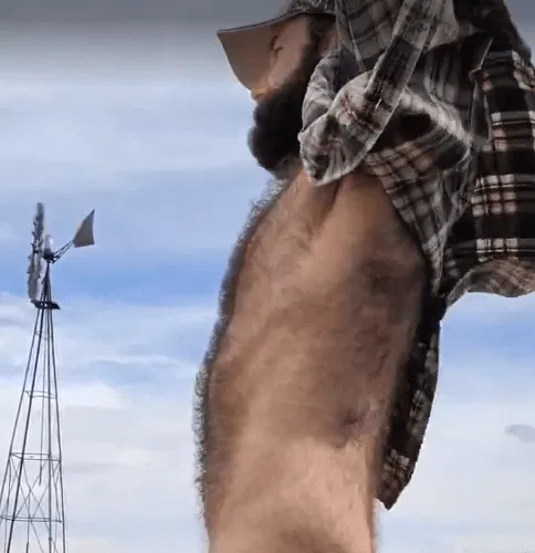 Photo by DirtyDaddyFunStuff with the username @DirtyDaddyPorn, who is a verified user,  May 30, 2024 at 1:18 AM and the text says 'Windy Farmer Jerkoff2 #hairy #otter #farmer #outdoors #beards #cum #cumshot #furry #muscles #hung #cowboys #countryboys'