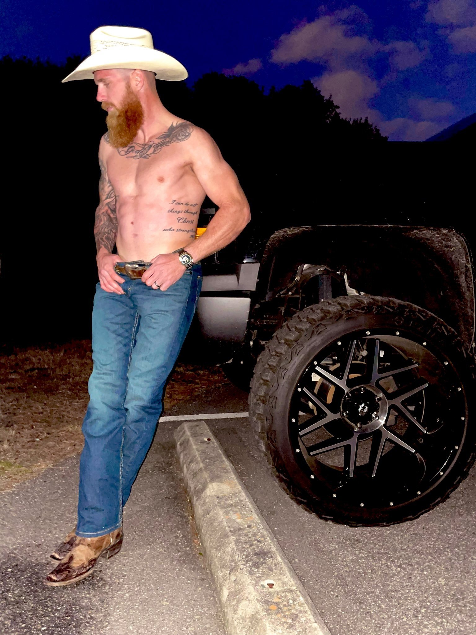 Photo by DirtyDaddyFunStuff with the username @DirtyDaddyPorn, who is a verified user,  April 3, 2024 at 12:21 AM and the text says '#hung #ginger #countryboy'