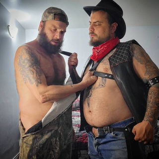 Album by DirtyDaddyFunStuff with the username @DirtyDaddyPorn, who is a verified user,  May 12, 2024 at 10:15 PM and the text says '#redneck #leather #bears'