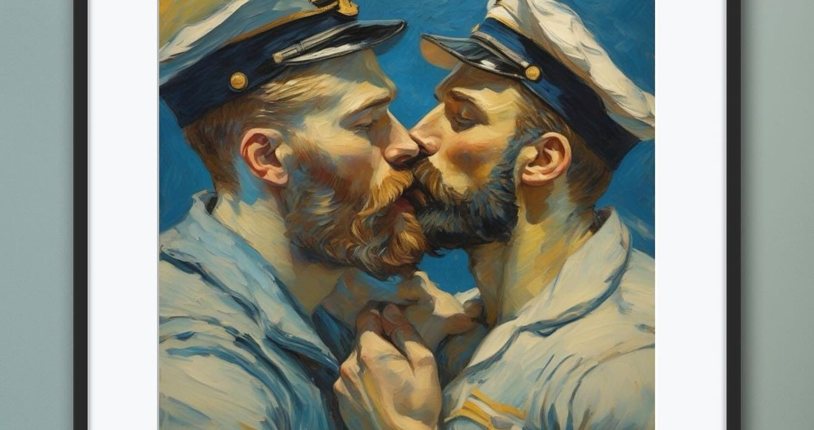 Photo by DirtyDaddyFunStuff with the username @DirtyDaddyPorn, who is a verified user,  February 14, 2024 at 5:51 PM and the text says '#sailors #uniforms #seamen #gingers #redheads #muscles #art #paintings #beards #military'