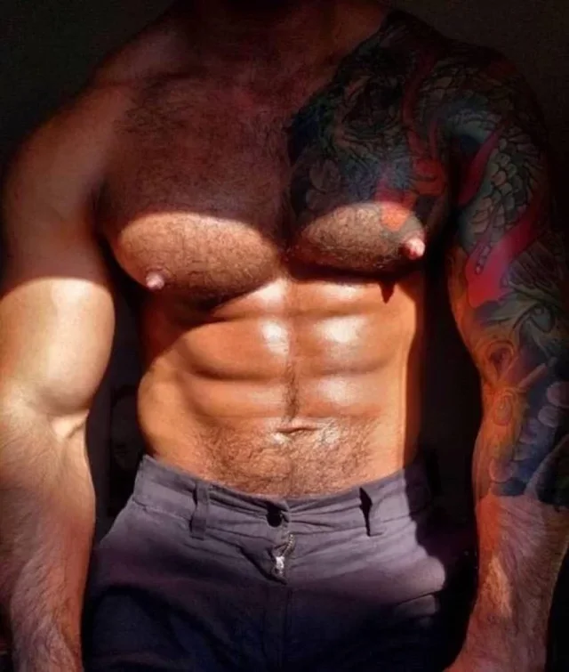 Photo by DirtyDaddyFunStuff with the username @DirtyDaddyPorn, who is a verified user,  April 13, 2024 at 5:36 PM and the text says 'NIPPLES 1 #nipples #nips #tits #pecs #muscles #chest #tats #muscles #abs'