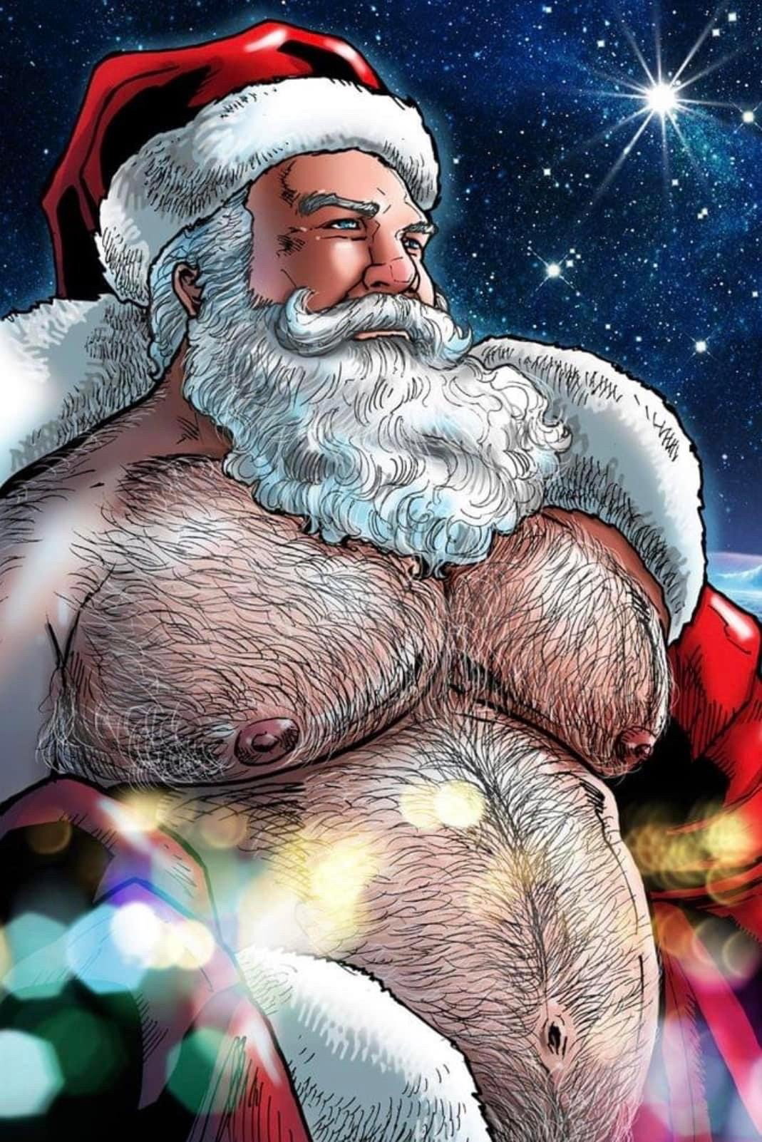 Photo by DirtyDaddyFunStuff with the username @DirtyDaddyPorn, who is a verified user,  January 7, 2024 at 9:55 PM and the text says 'A Sexy Christmas!  #santa #beards #bears #muscles #hairy'