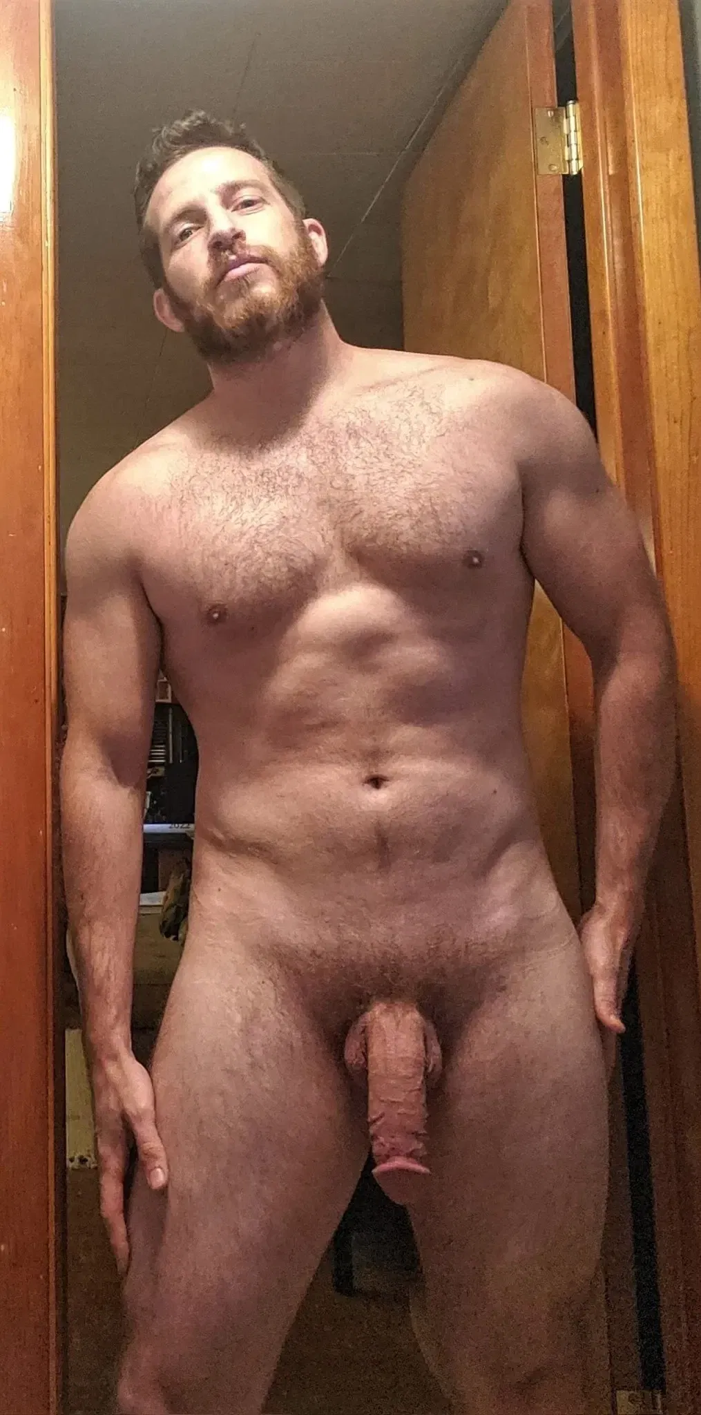 Album by DirtyDaddyFunStuff with the username @DirtyDaddyPorn, who is a verified user,  March 20, 2024 at 1:12 AM and the text says 'HUNG Ginger Muscle Stud.  #hung #cock #buff #muscles #bears #gingers #redheads #beards #hairy #cum #facials #daddy'