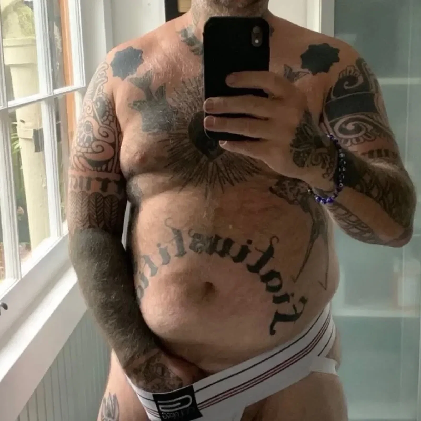 Photo by DirtyDaddyFunStuff with the username @DirtyDaddyPorn, who is a verified user,  April 30, 2024 at 9:47 PM and the text says '#rough #tats'