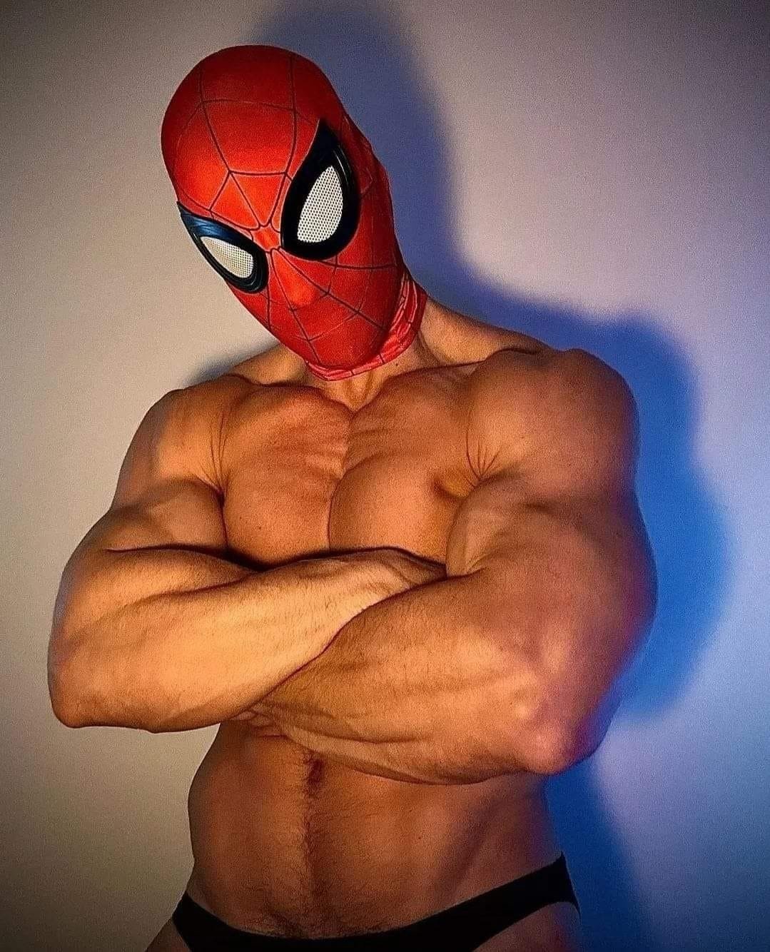 Photo by DirtyDaddyFunStuff with the username @DirtyDaddyPorn, who is a verified user,  May 28, 2024 at 12:01 AM and the text says '#beards #muscles #superheroes #costume #uniforms #spiderman'