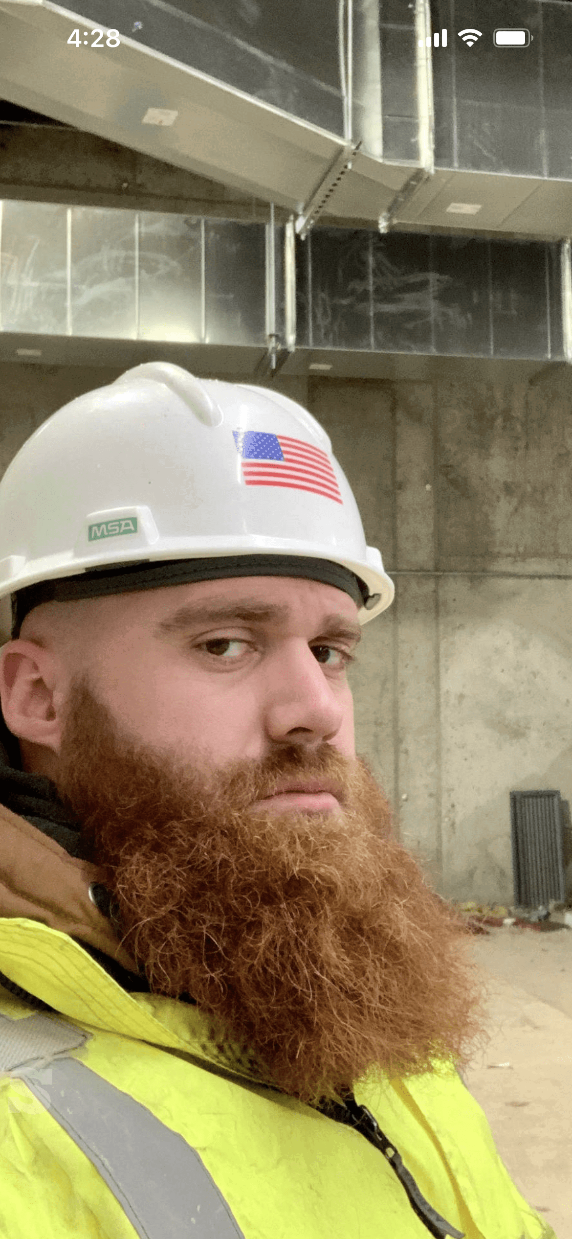 Album by DirtyDaddyFunStuff with the username @DirtyDaddyPorn, who is a verified user,  May 3, 2024 at 12:39 AM and the text says 'Hot 29 #ginger #redhead #construction #uniform #bald #beard'