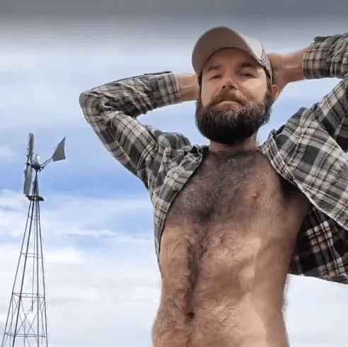 Photo by DirtyDaddyFunStuff with the username @DirtyDaddyPorn, who is a verified user,  May 30, 2024 at 1:18 AM and the text says 'Windy Farmer Jerkoff2 #hairy #otter #farmer #outdoors #beards #cum #cumshot #furry #muscles #hung #cowboys #countryboys'