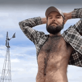 Photo by DirtyDaddyFunStuff with the username @DirtyDaddyPorn, who is a verified user,  May 30, 2024 at 1:18 AM and the text says 'Windy Farmer Jerkoff2 #hairy #otter #farmer #outdoors #beards #cum #cumshot #furry #muscles #hung #cowboys #countryboys'