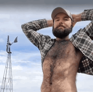 Album by DirtyDaddyFunStuff with the username @DirtyDaddyPorn, who is a verified user,  May 30, 2024 at 1:18 AM and the text says 'Windy Farmer Jerkoff2 #hairy #otter #farmer #outdoors #beards #cum #cumshot #furry #muscles #hung #cowboys #countryboys'