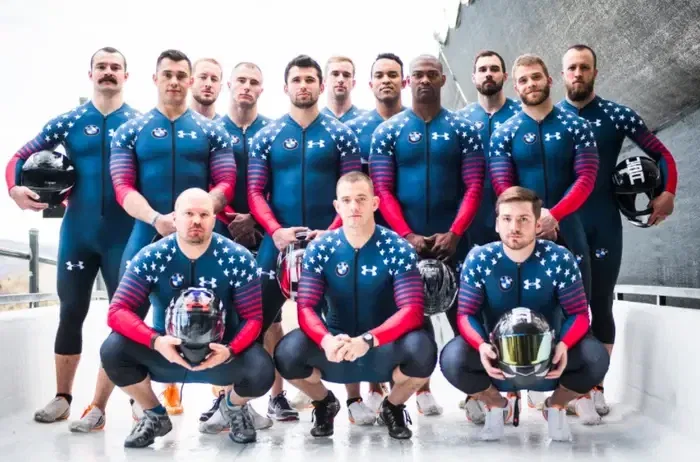 Photo by DirtyDaddyFunStuff with the username @DirtyDaddyPorn, who is a verified user, posted on December 4, 2023 and the text says '#sports #bobsled #muscles #uniforms #olympics'