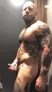 Photo by DirtyDaddyFunStuff with the username @DirtyDaddyPorn, who is a verified user,  June 19, 2024 at 1:22 AM and the text says 'Big #butch #muscles and #hairy #tats  #cum'
