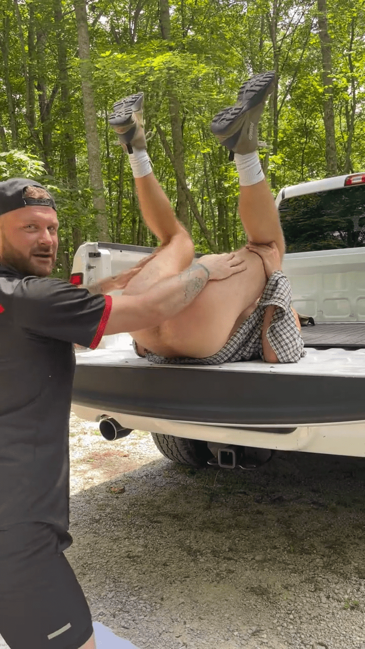 Photo by DirtyDaddyFunStuff with the username @DirtyDaddyPorn, who is a verified user,  April 7, 2024 at 8:45 PM and the text says 'Country Redneck Ass Eating  #tailgate #trucks #country #countryboys #outdoors #manly #butch #ass #asseating #eatingass #cowboys #stubble #beards'